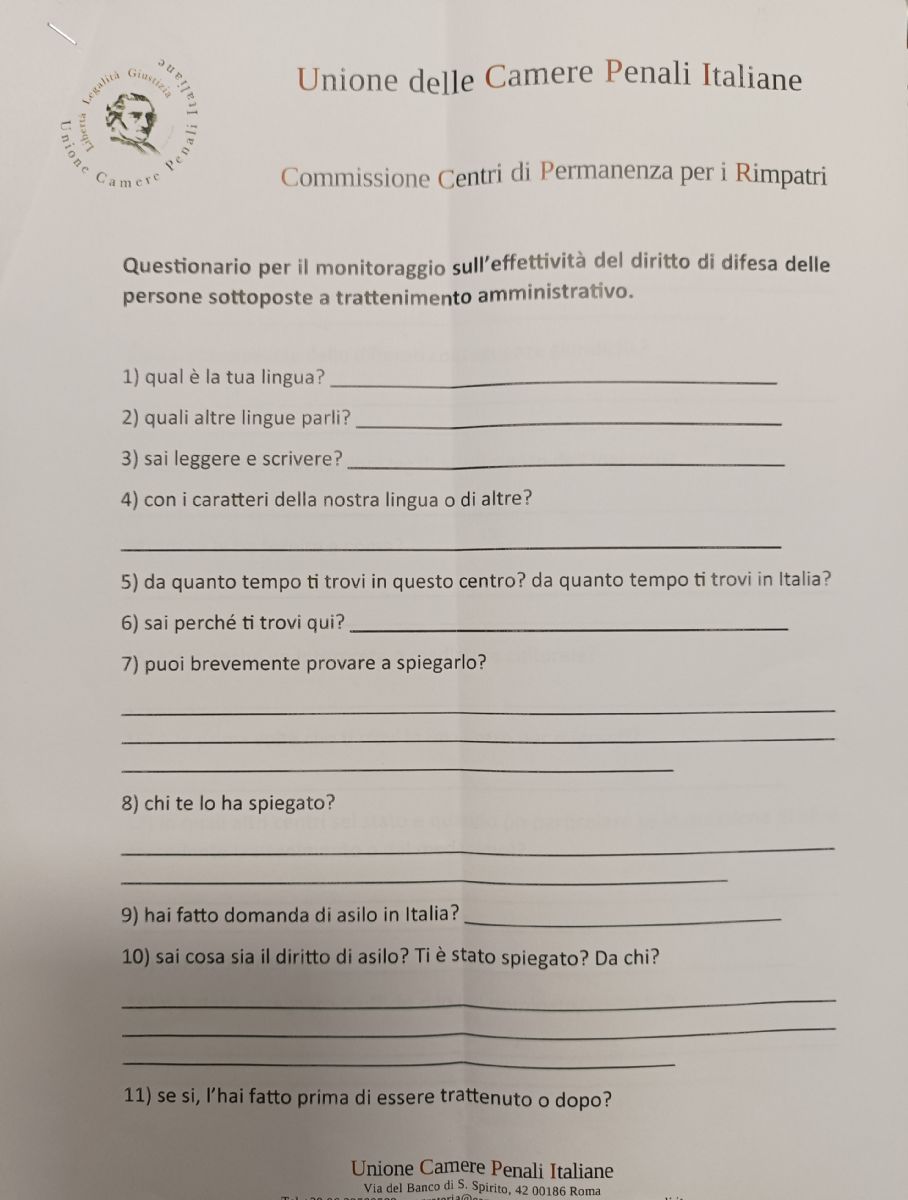 Visita istituzionale dell'U.C.P.I. e della Camera Penale di Bari al C.P.R. di Bari San Paolo