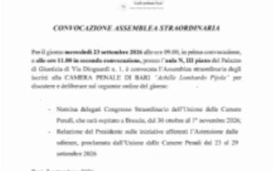 23.09.2026 - Convocazione assemblea straordinaria 